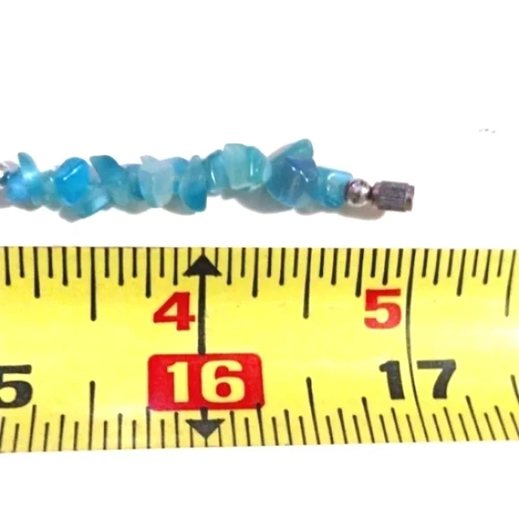 VINTAGE NATURAL BLUE APATITE CHIPS PENDANT BARREL CLASP 17" NECKLACE - Picture 6 of 9